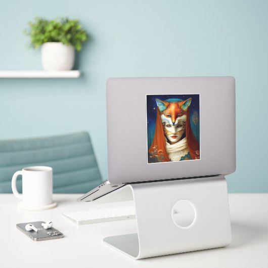 Fox Woman Surreal Fantasy Art Sticker (Laptop op bureau)