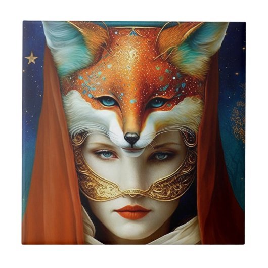 Fox Woman Surreal Fantasy Art Tegeltje (Voorkant)