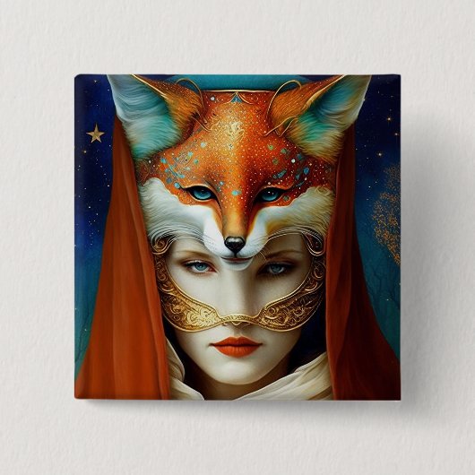 Fox Woman Surreal Fantasy Art Vierkante Button 5,1 Cm (Voorkant)