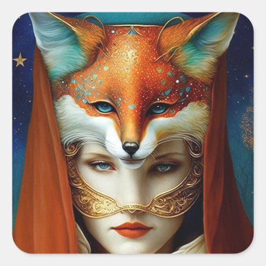 Fox Woman Surreal Fantasy Art Vierkante Sticker (Voorkant)