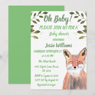 Fox Woodland Animal Green Rustic Baby boy douche Kaart