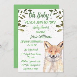 Fox Woodland Animal Green Rustic Baby boy douche Kaart