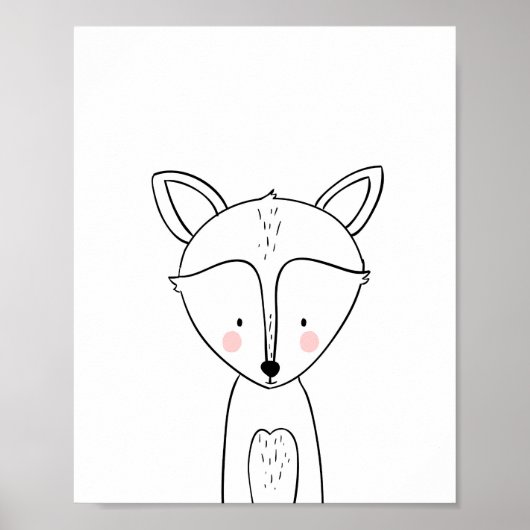 Fox Woodland Animal Nursery Wall Art Monochrome Poster (Voorkant)