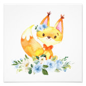 Fox, Woodland Animals, Boho, Blue Flowers Foto Afdruk (Voorkant)