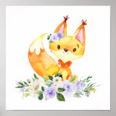 Fox, Woodland Animals, Boho, Purple Flowers Poster (Voorkant)
