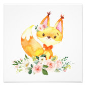 Fox, Woodland Animals, Boho, Roze Bloemen Foto Afdruk (Voorkant)