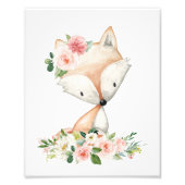 Fox, Woodland Animals, Boho, Roze Bloemen Foto Afdruk (Voorkant)