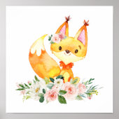 Fox, Woodland Animals, Boho, Roze Bloemen Poster (Voorkant)