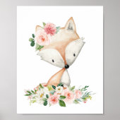 Fox, Woodland Animals, Boho, Roze Bloemen Poster (Voorkant)