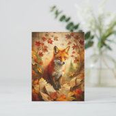  Fox Woodland Autumn verlaat Natuur Briefkaart (Staand voorkant)