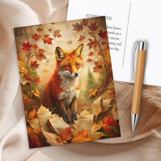 Fox Woodland Autumn verlaat Natuur Briefkaart