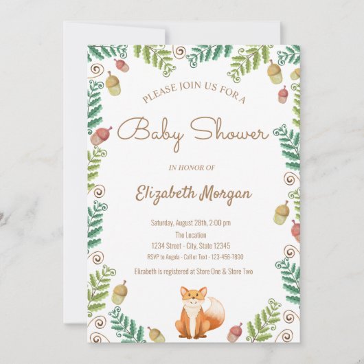Fox, Woodland Baby shower Invitation Kaart (Voorkant)