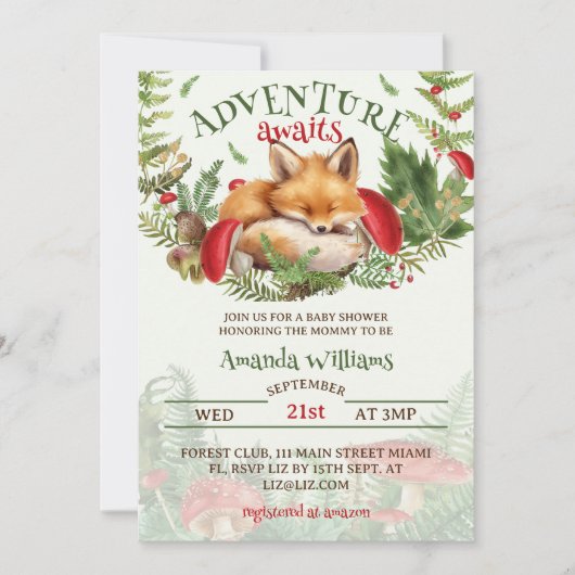 Fox Woodland Baby shower Kaart (Voorkant)