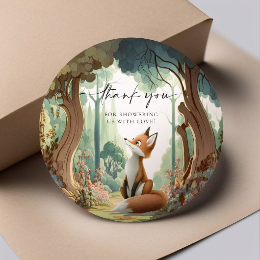 Fox Woodland Baby Shower Ronde Sticker Klassiek