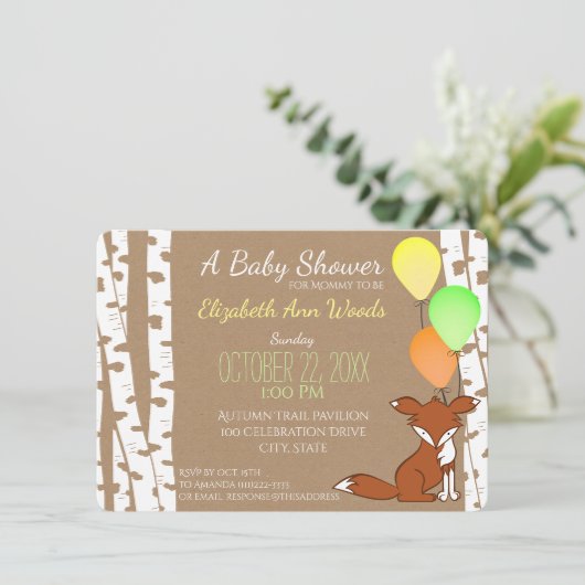 Fox Woodland Birch Tree Baby shower Kaart (Staand voorkant)