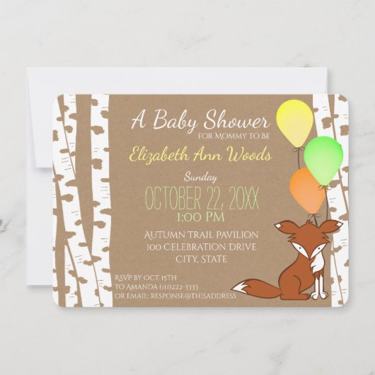 Fox Woodland Birch Tree Baby shower Kaart (Voorkant)
