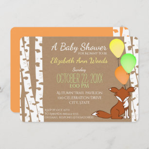 Fox Woodland Birch Tree Baby shower Kaart