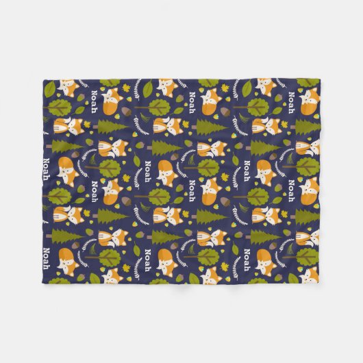 Fox Woodland Blue Fleece Deken (Voorkant (Horizontaal))