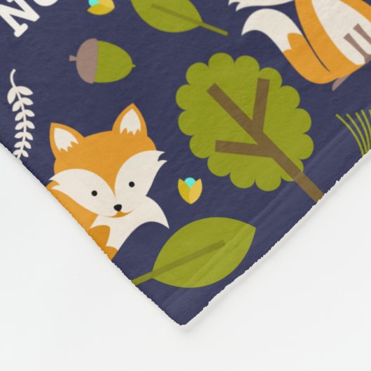 Fox Woodland Blue Fleece Deken (Hoek)