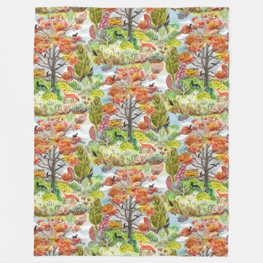 Fox Woodland Cabincore Blanket Fleece Deken (Voorkant)