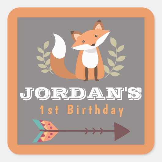 Fox Woodland Critters Forest Boho Bohemian BOYS Vierkante Sticker (Voorkant)