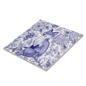 Fox Woodland Floral Blue Folk Nordic Drawing Tegeltje (Zijkant)