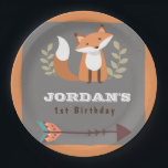 Fox Woodland Forest Critters Boho Kids Birthday Papieren Bordje<br><div class="desc">Een perfect feestelijk bord voor je kleine jongen als je wilt dat hij een simpel foxebots verjaardagsfeest heeft. Bewerk deze sjabloon in je eigen smaak.</div>