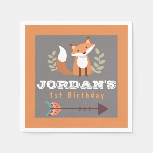 Fox Woodland Forest Critters Boho Kids Birthday Servet (Voorkant)