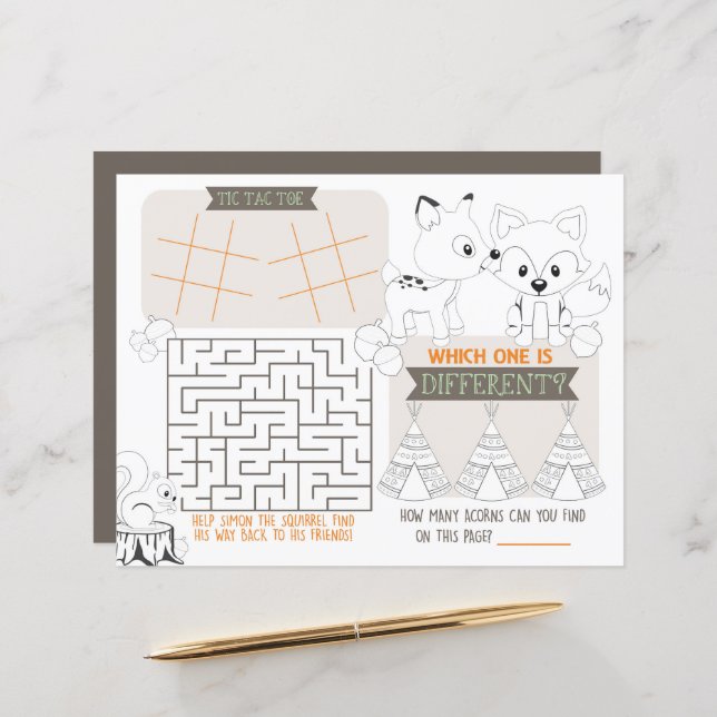 Fox Woodland Kinder Placemat Activiteit Spel Blad (Voorkant / Achterkant in situ)