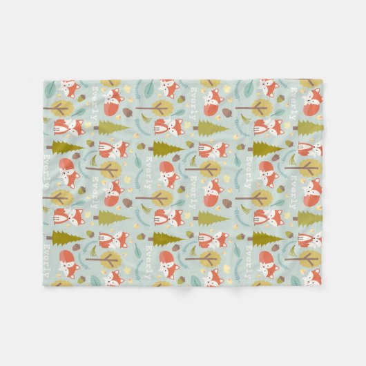 Fox Woodland Light Blue Fleece Deken (Voorkant (Horizontaal))