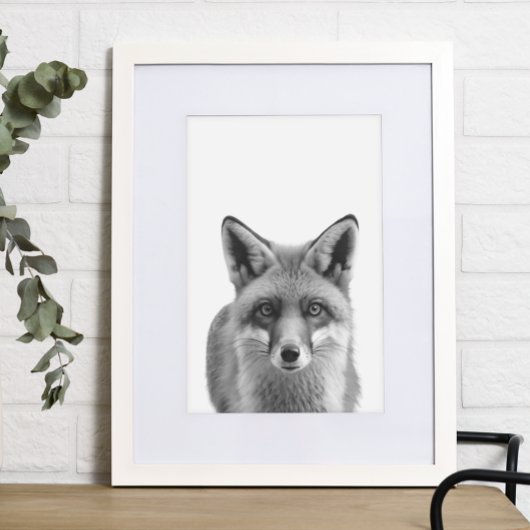 Fox Woodland Modern Portret zwart wit Poster