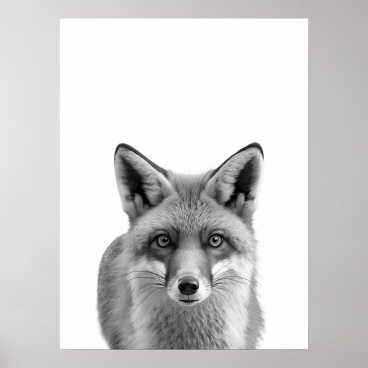 Fox Woodland Modern Portret zwart wit Poster (Voorkant)