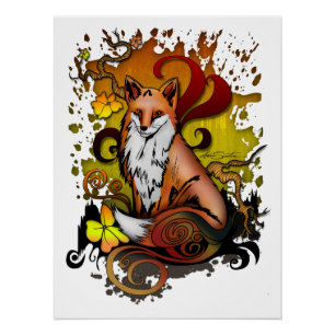 Fox Woodland Poster Afdruk in Gezellige Herfst Est