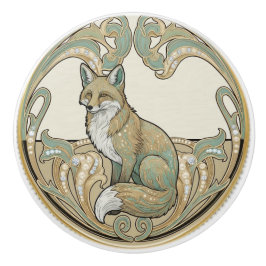 Fox Woodland Sage Green & Gold Art Deco Nouveau Keramische Knop