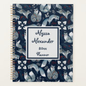 Fox Woodland Waterverf Art Monogrammed Naam Blauw Planner (Voorkant)