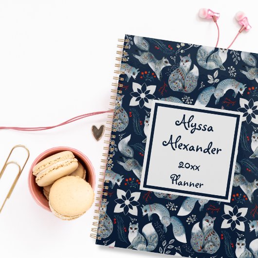Fox Woodland Waterverf Art Monogrammed Naam Blauw Planner