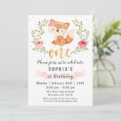 Fox Woodland Wild One Birthday Party Invitation Kaart (Staand voorkant)