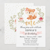 Fox Woodland Wild One Birthday Party Invitation Kaart (Voorkant / Achterkant)