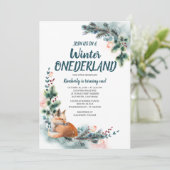 Fox Woodland Winter Onederland Baby Verjaardagsfee Kaart (Staand voorkant)