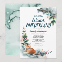 Fox Woodland Winter Onederland Baby Verjaardagsfee Kaart