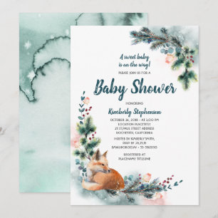 Fox Woodland Winter Wonderland Baby shower Kaart