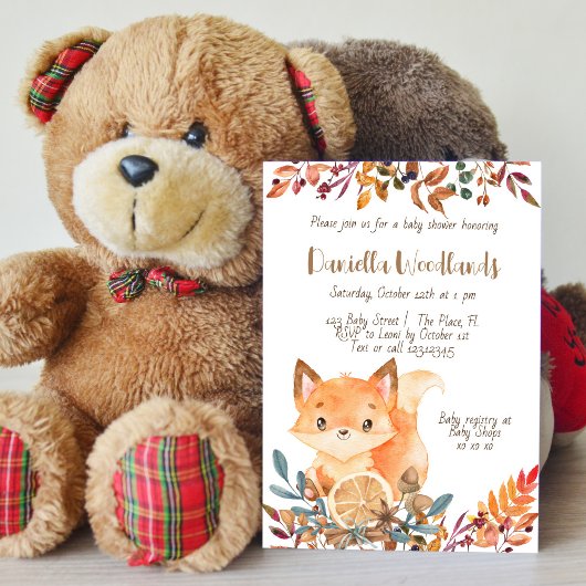 Fox woodlands herfst baby shower kaart