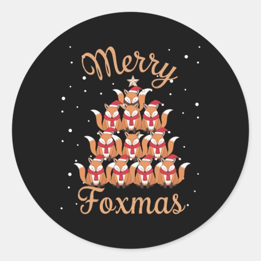 Fox Xmas Tree Foxes Kerstboom Ronde Sticker (Voorkant)