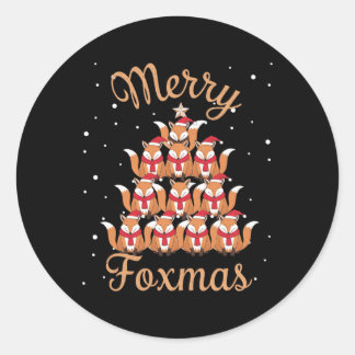 Fox Xmas Tree Foxes Kerstboom Ronde Sticker