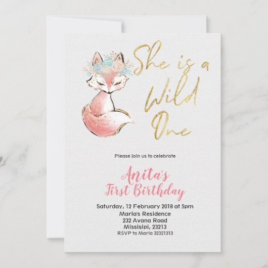 Fox Ze is een Wild One verjaardagsuitnodiging Kaart (Voorkant)