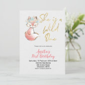 Fox Ze is een Wild One verjaardagsuitnodiging Kaart (Staand voorkant)