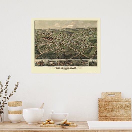 Foxborough, MA Panoramic Map - 1879 Poster (Keuken)