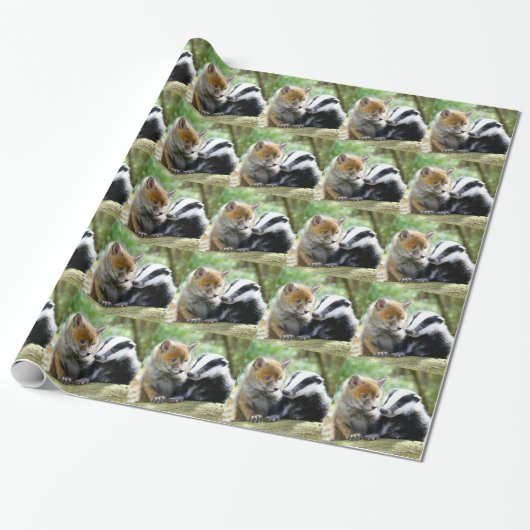 Foxcub en Badger Cute! Cadeaupapier (Uitgerold)