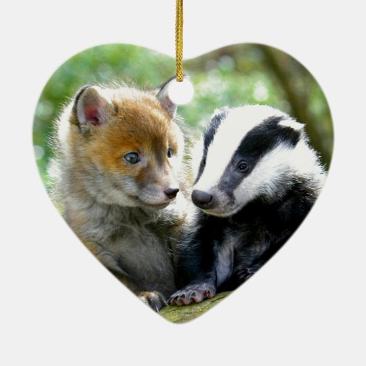Foxcub en Badger Cute! Keramisch Ornament (Achterkant)
