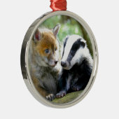 Foxcub en Badger Cute! Metalen Ornament (Rechts)
